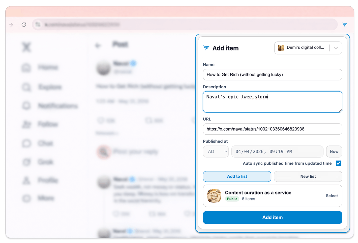 CurateKit browser extension used to save and curate content