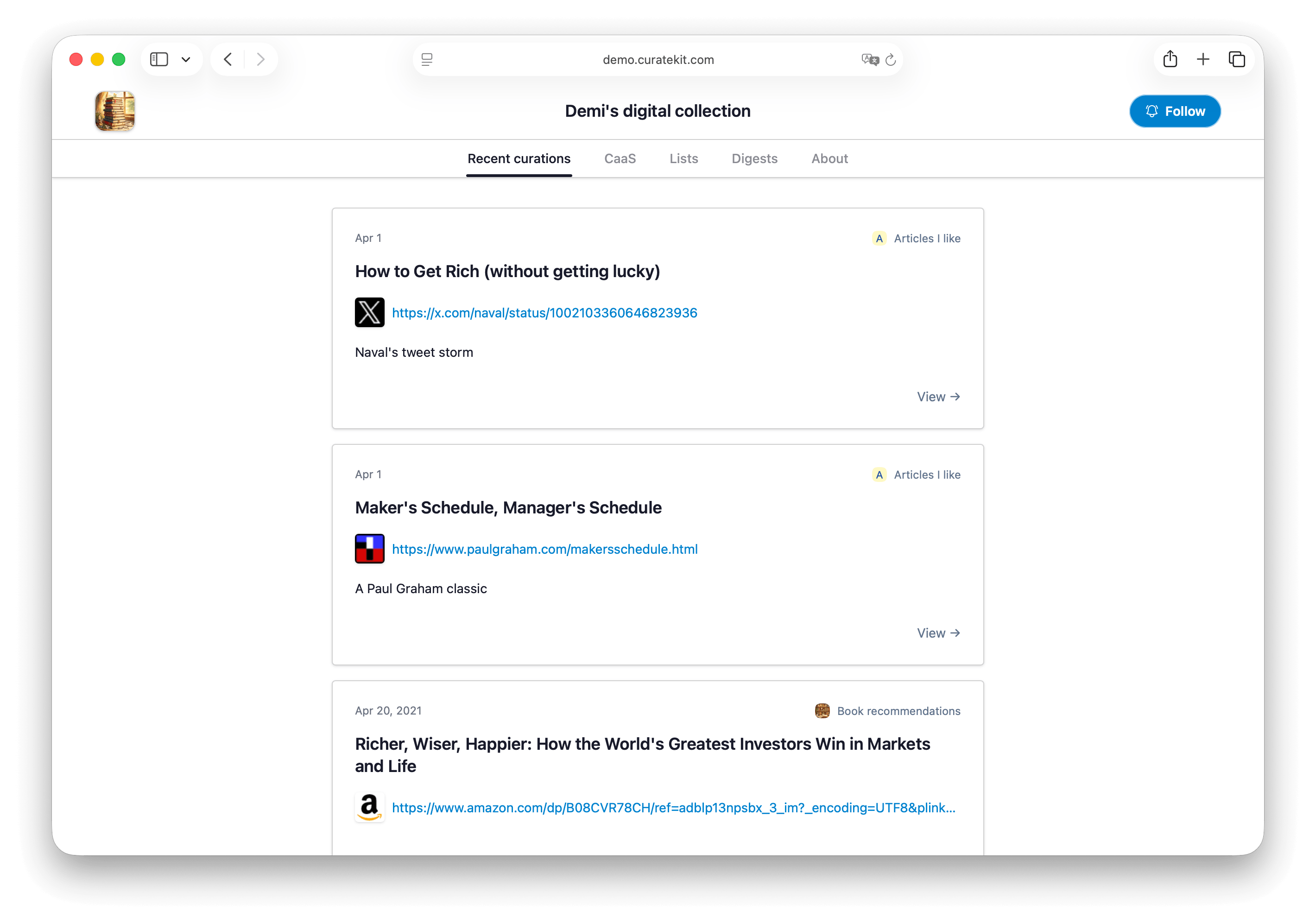 CurateKit website used to publish curated content